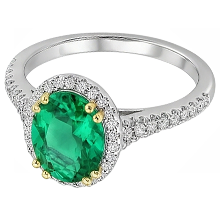 Émeraude Fine Bague Pierre Précieuse 4 carats Or Deux Tons 14 Carats – vue de face