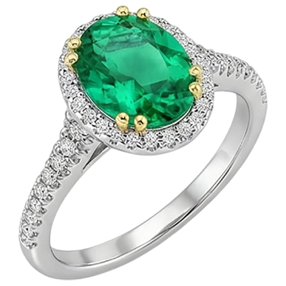 Bague Pierre Précieuse Or Deux Tons 14 Carats avec Émeraude Fine – vue de côté