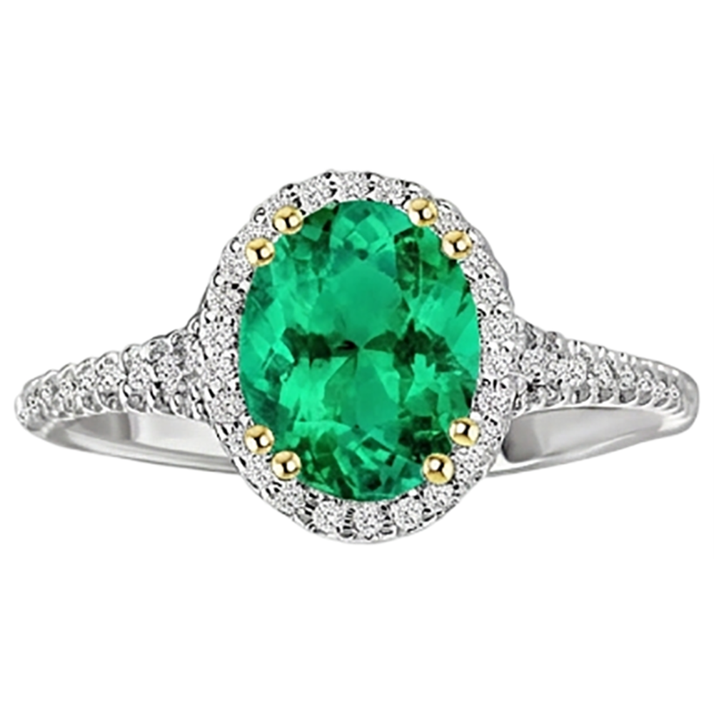 Taille Ovale Émeraude Fine bague en Or Deux Tons 14 Carats – vue d'angle