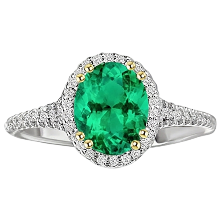 Taille Ovale Émeraude Fine bague en Or Deux Tons 14 Carats – vue d'angle