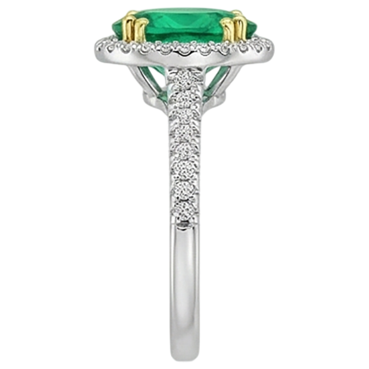 Bague Pierre Précieuse Or Deux Tons 14 Carats avec Émeraude Fine – vue de dessus