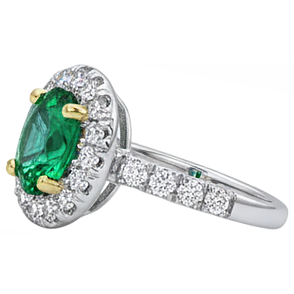 Bague avec Gemme Or 14K Bicolore avec Émeraude Colombienne – vue de profil