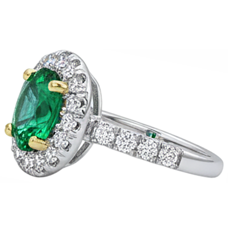 Bague avec Gemme Or 14K Bicolore avec Émeraude Colombienne – vue de profil
