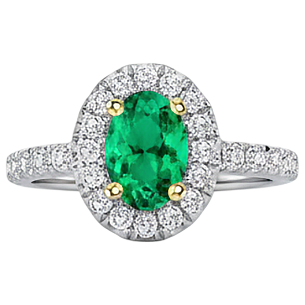 Taille Ovale Émeraude Colombienne bague en Or 14K Bicolore – vue de dessus