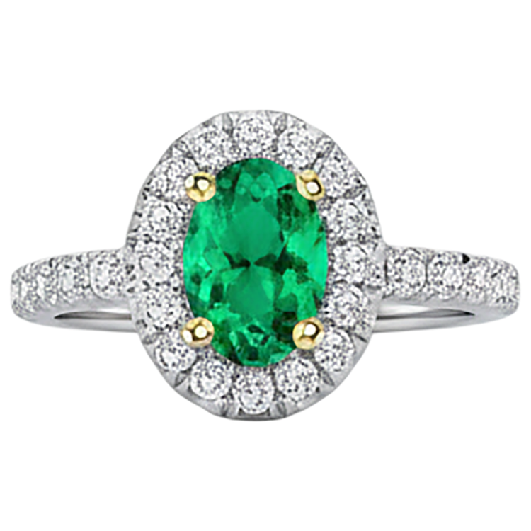 Taille Ovale Émeraude Colombienne bague en Or 14K Bicolore – vue de dessus
