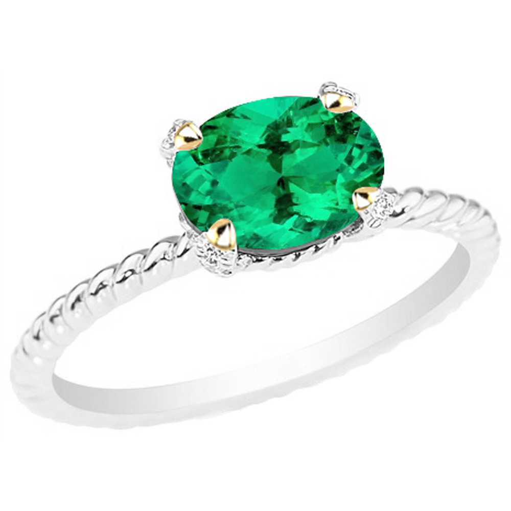 Taille Ovale Émeraude Colombienne bague en Or Deux Tons 14 Carats – vue de côté