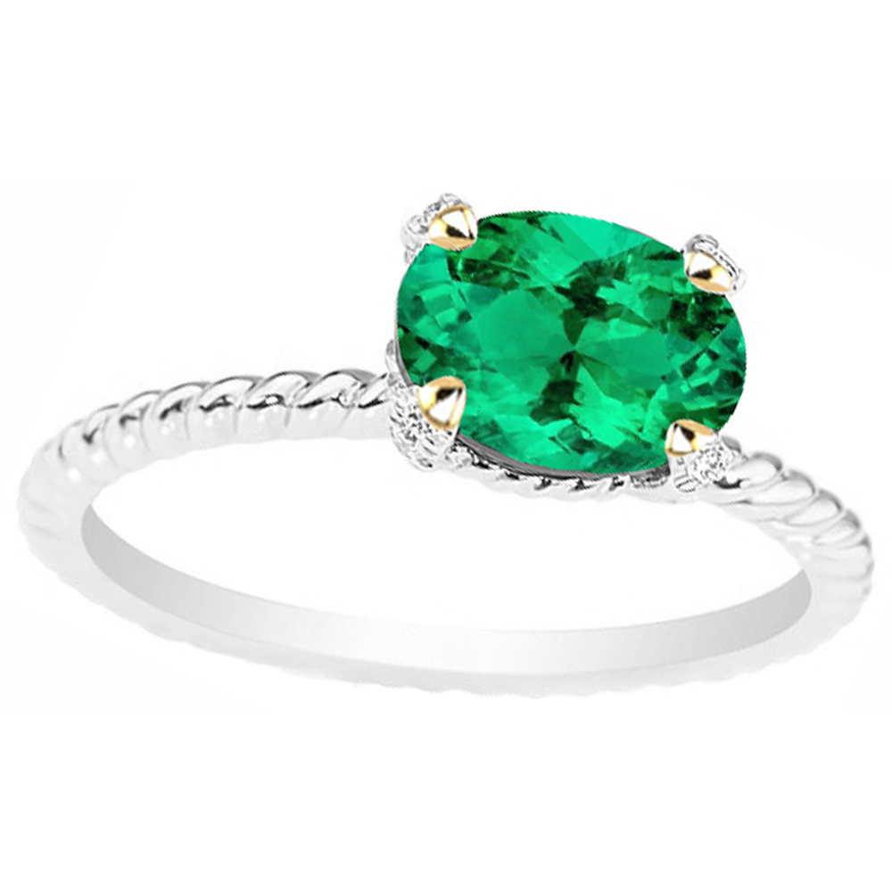 Brillant Émeraude Colombienne Bague avec Gemme 2 carats – vue d'angle