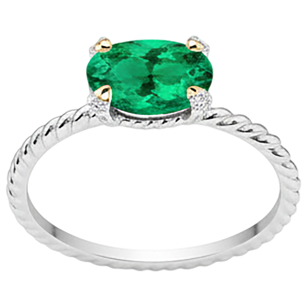 Émeraude Colombienne Bague avec Gemme 2-carats Or Deux Tons 14 Carats – vue de profil