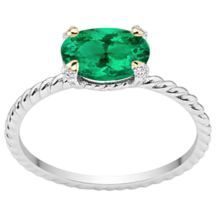 Émeraude Colombienne Bague avec Gemme 2-carats Or Deux Tons 14 Carats – vue de profil