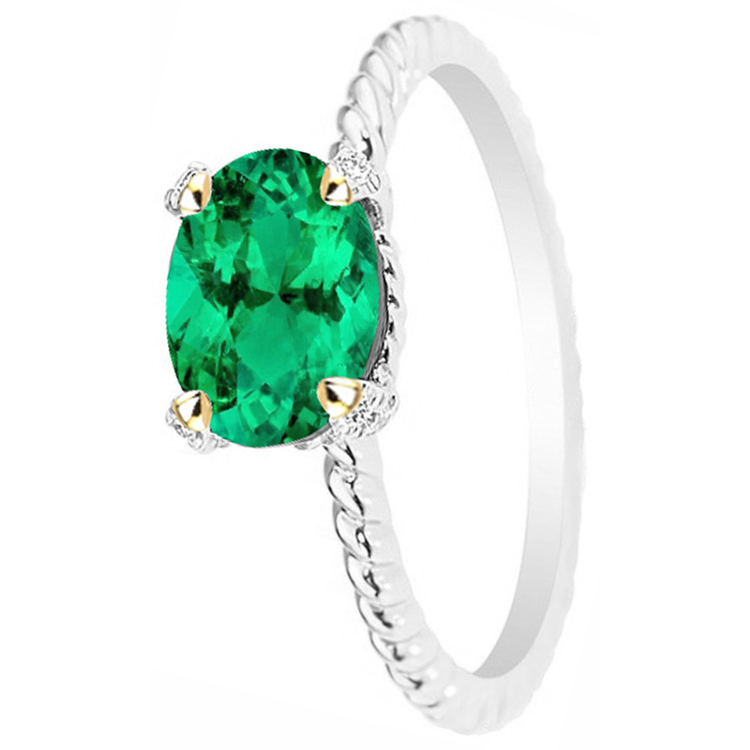 Taille Ovale Émeraude Colombienne bague en Or Deux Tons 14 Carats – vue de dessus