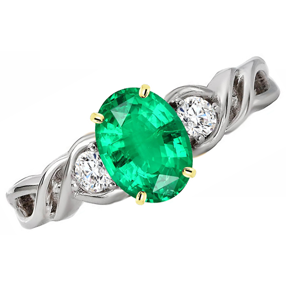 Ovale Émeraude bague en Or Deux Tons 14 Carats – vue de côté