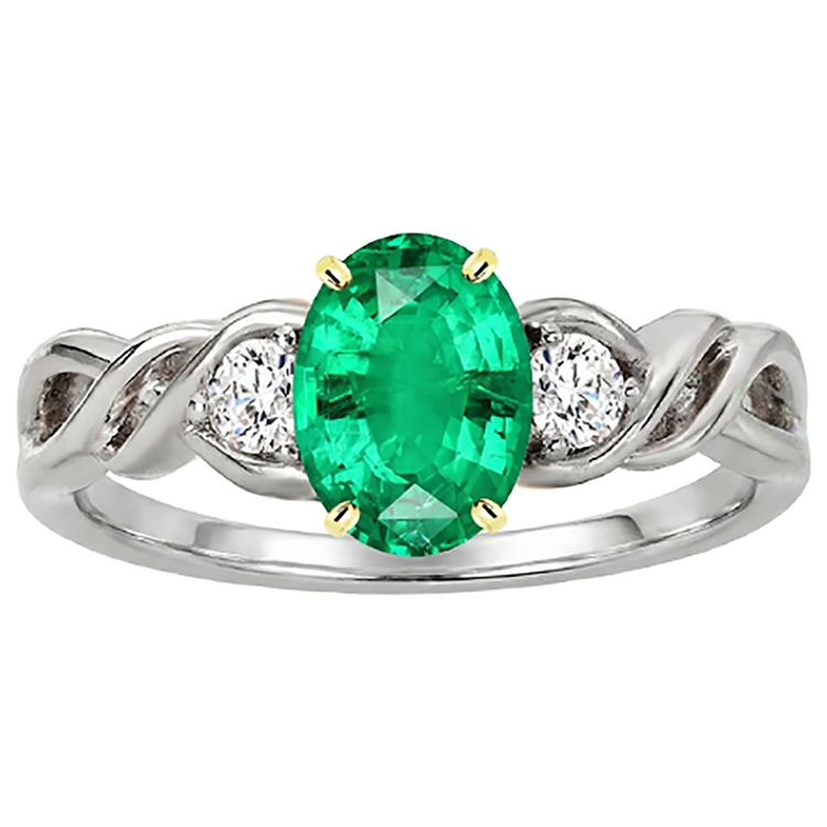 Émeraude Ovale Bague Pierre de Couleur en Or Deux Tons 14 Carats – vue de face