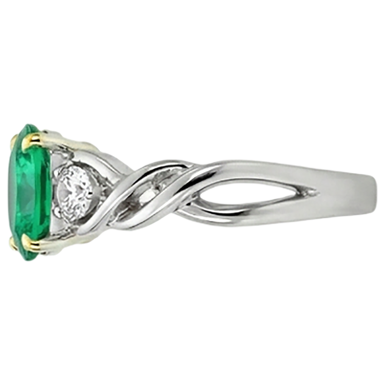 Émeraude Bague Pierre de Couleur 4-carats Or Deux Tons 14 Carats – vue de profil