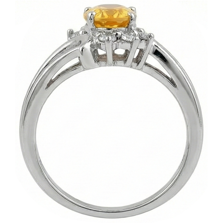 Oval Cut Yellow Sapphire And Round Diamonds Wedding Ring Gold 14K