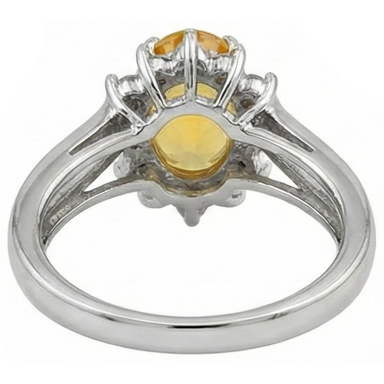 Oval Cut Yellow Sapphire And Round Diamonds Wedding Ring Gold 14K