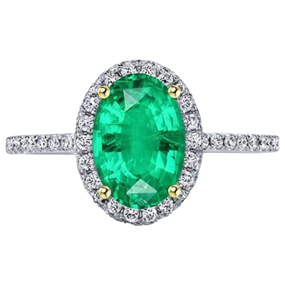 Ovale Émeraude Fine bague en Or Deux Tons 14 Carats – vue d'angle
