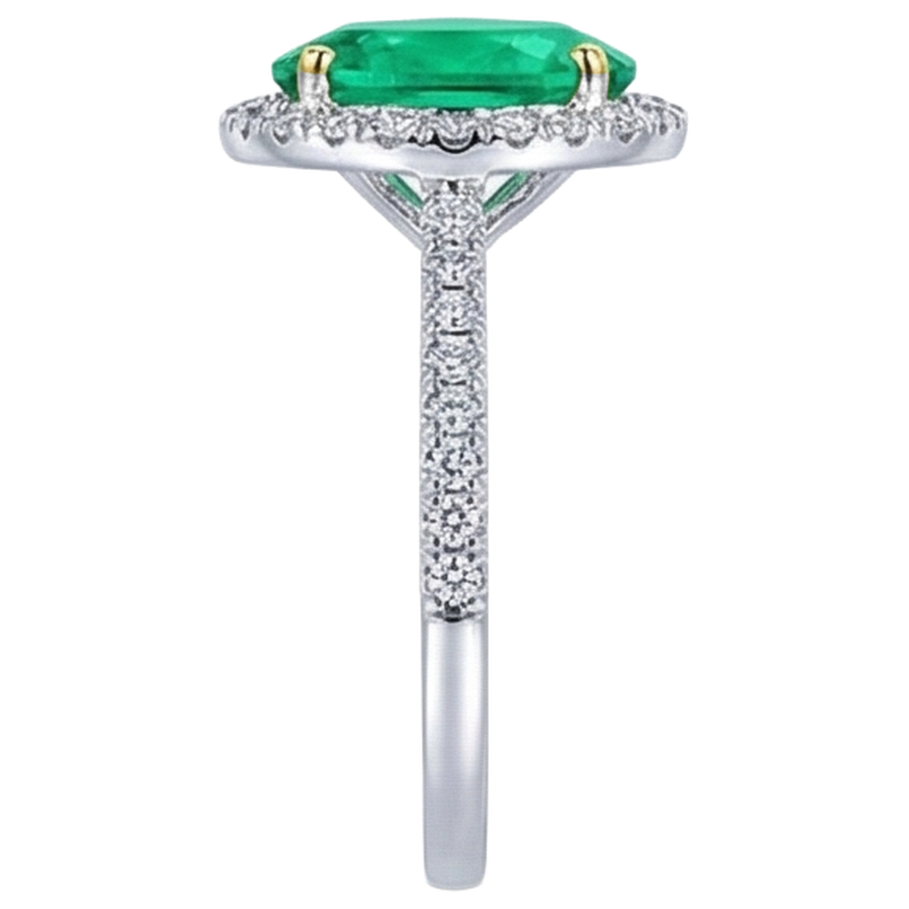 Émeraude Fine Bague Pierre Précieuse 3,50 carats Or Deux Tons 14 Carats – vue de dessus