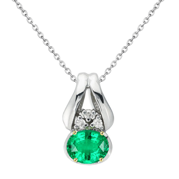 Émeraude Fine Ovale Pendentif Pierre Précieuse en Or Deux Tons 14 Carats – vue principale