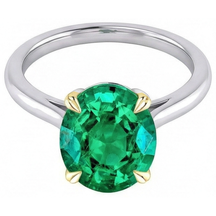 Taille Ovale Émeraude Fine bague en Or Deux Tons 14 Carats – vue de face