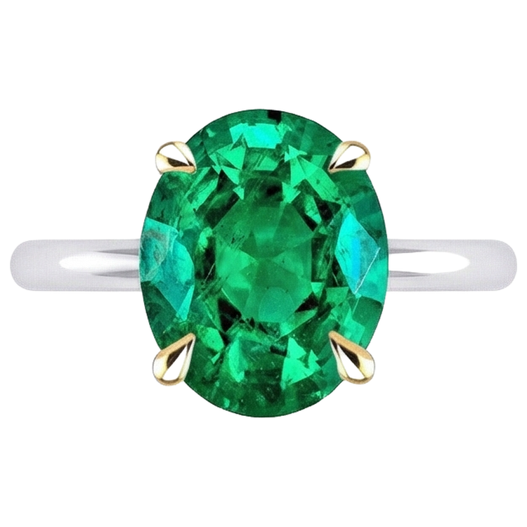 Émeraude Fine Bague Pierre de Couleur 3,50-carats Or Deux Tons 14 Carats – vue de profil