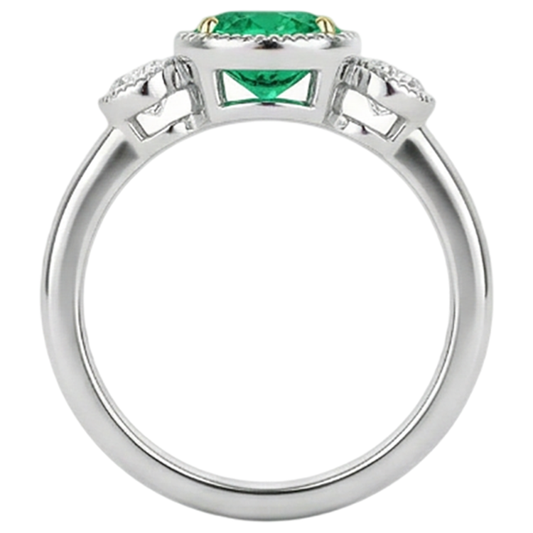 Ovale Émeraude Fine bague en Or 14K Bicolore – vue arrière