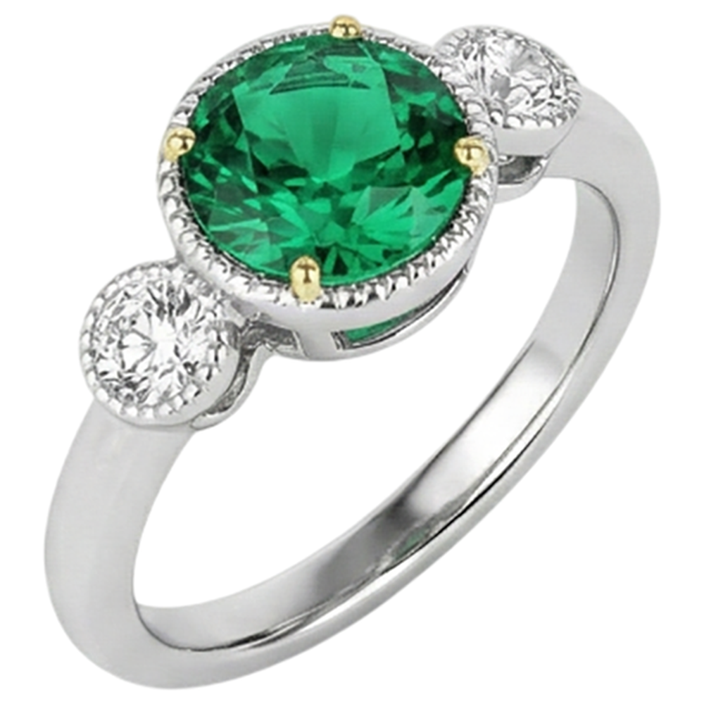 Émeraude Fine Ovale Bague Pierre Précieuse en Or 14K Bicolore – vue de face