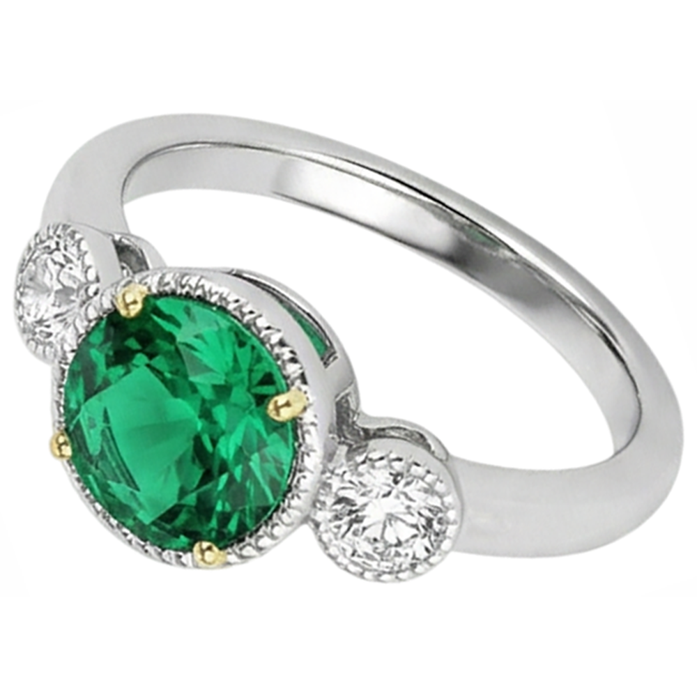Émeraude Fine Bague Pierre Précieuse 2 carats Or 14K Bicolore – vue de côté