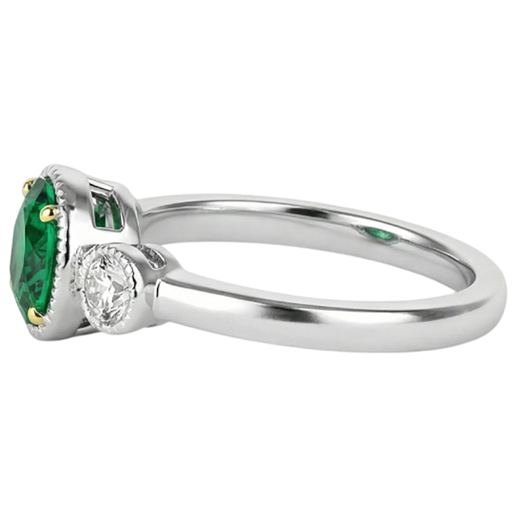 Émeraude Fine Ovale Bague Pierre Précieuse en Or 14K Bicolore – vue de profil