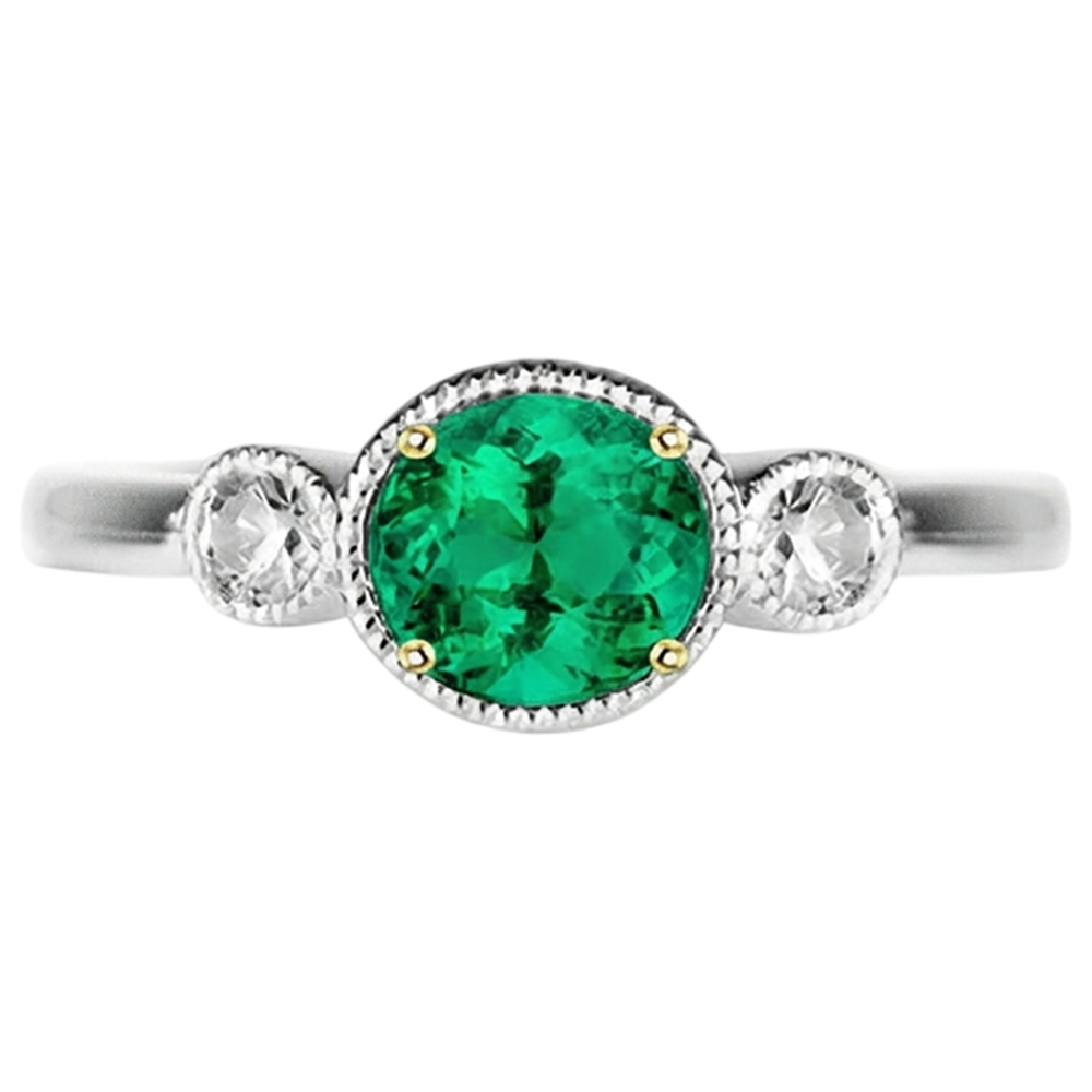 Émeraude Fine Bague Pierre Précieuse 2-carats Or 14K Bicolore – vue d'angle