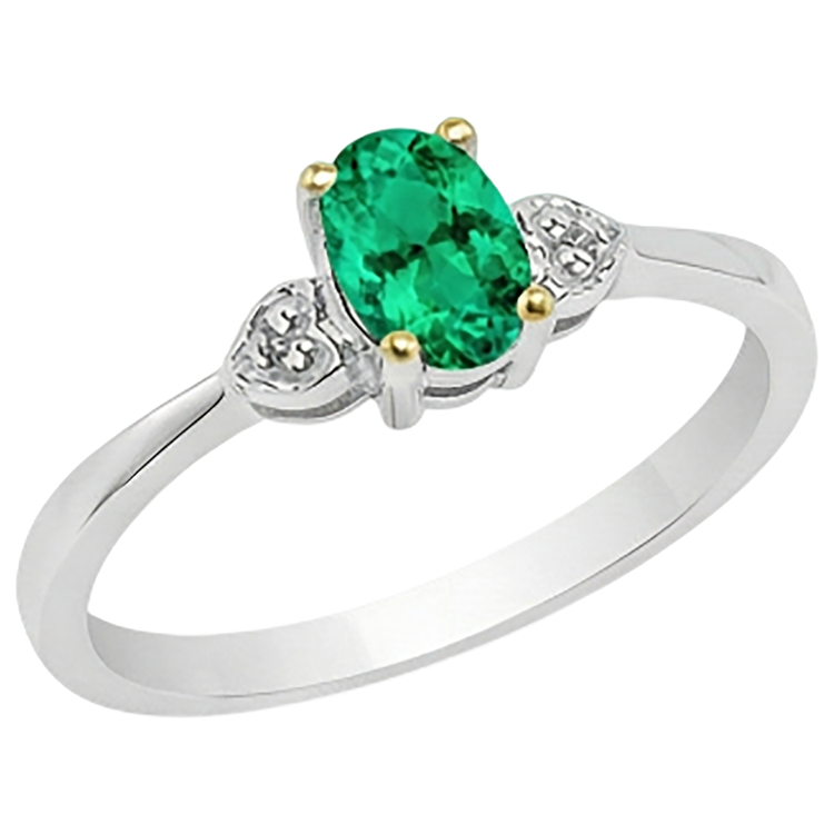 Bague Pierre de Couleur Or 14K Bicolore avec Émeraude – vue de face