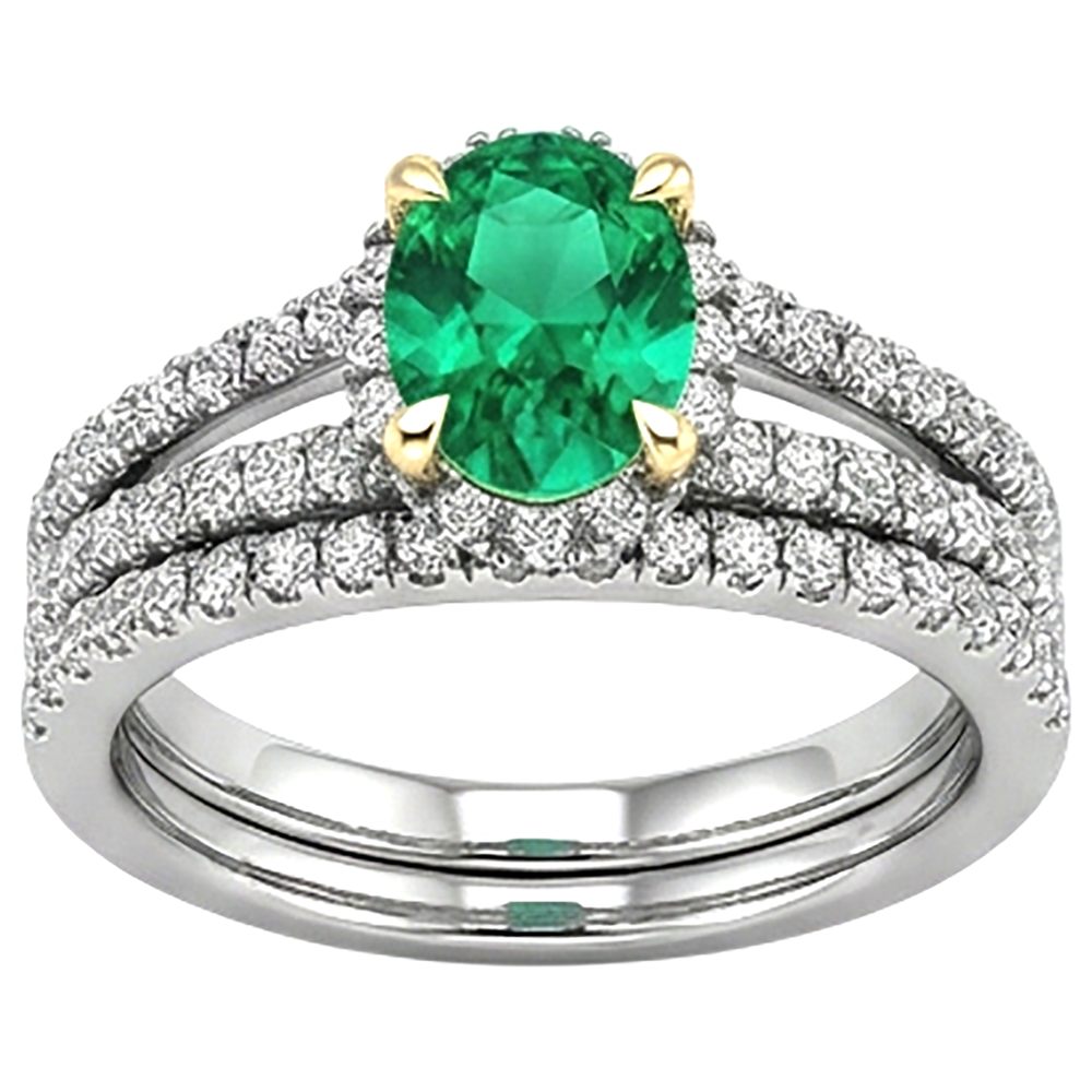 Émeraude Ovale Bague avec Gemme en Or Deux Tons 14 Carats – vue de profil
