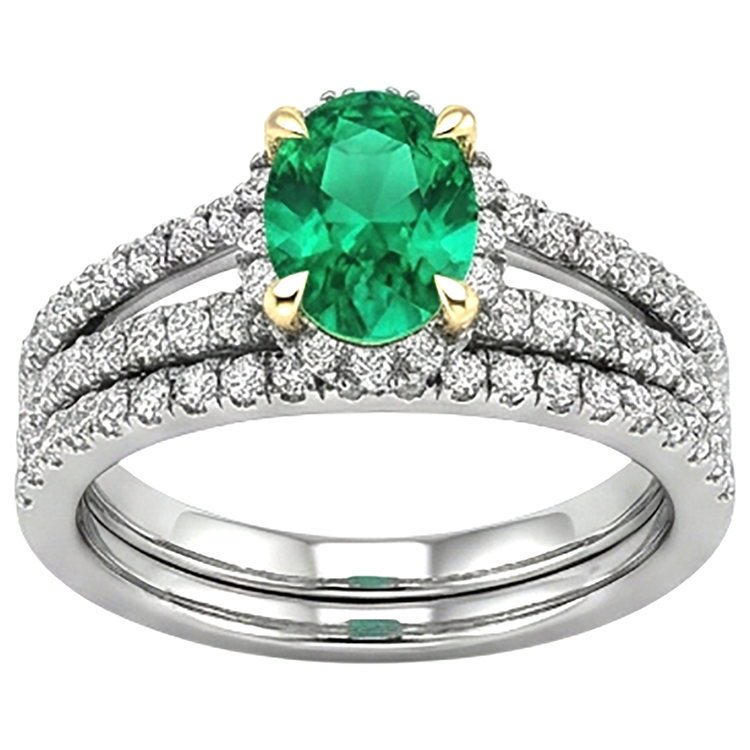 Émeraude Ovale Bague avec Gemme en Or Deux Tons 14 Carats – vue de profil