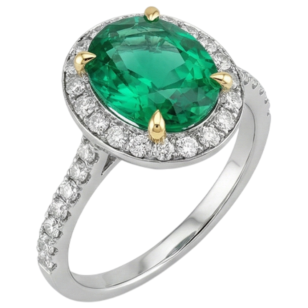 Émeraude Colombienne Bague Pierre Précieuse 3,50 carats Or Jaune 14 Carats – vue de face