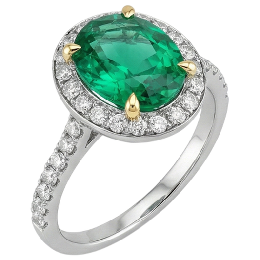 Émeraude Colombienne Bague Pierre Précieuse 3,50 carats Or Jaune 14 Carats – vue de face