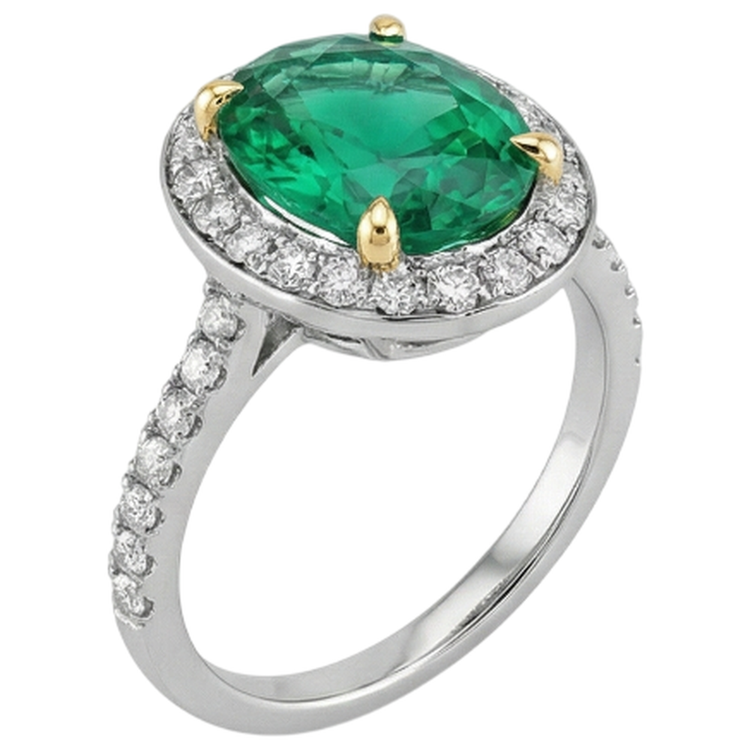 Émeraude Colombienne Bague Pierre Précieuse 3,50 carats Or Jaune 14 Carats – vue d'angle