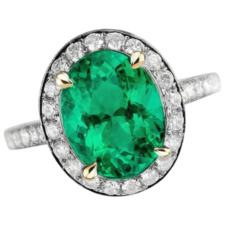 Bague Pierre Précieuse Or Jaune 14 Carats avec Émeraude Colombienne – vue de côté
