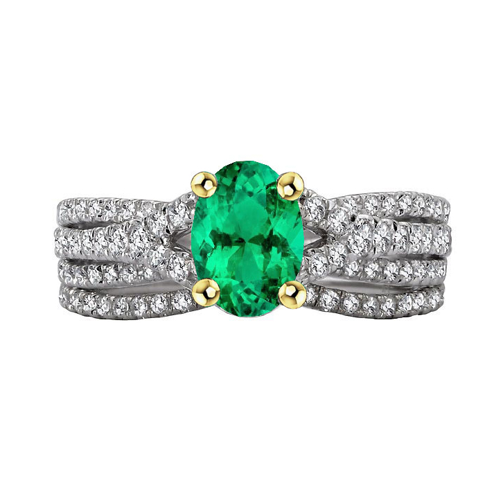 Taille Ovale Émeraude Fine bague en Or Bicolore 14 Carats – vue principale