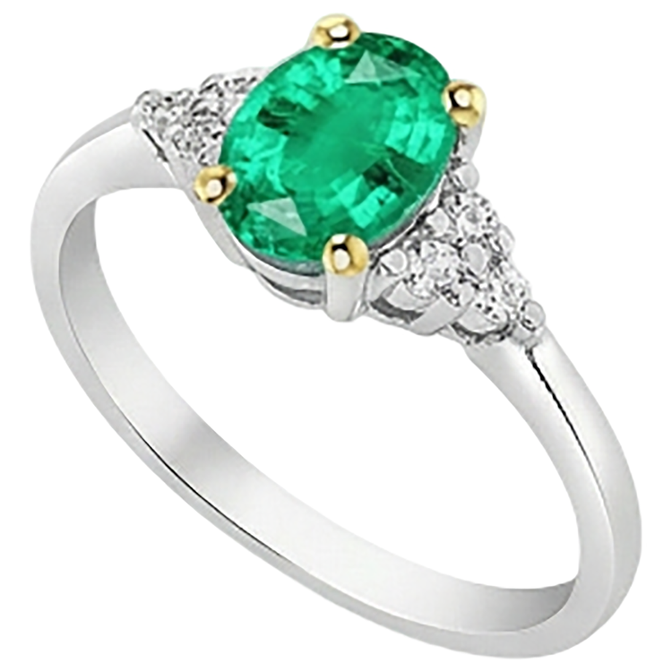 Émeraude Bague avec Gemme 2-carats Or Deux Tons 14 Carats – vue d'angle