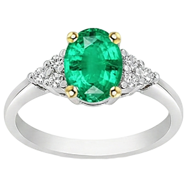 Émeraude Ovale Bague avec Gemme en Or Deux Tons 14 Carats – vue de côté