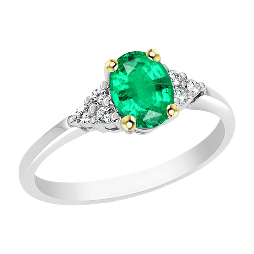 Émeraude Bague avec Gemme 2 carats Or Deux Tons 14 Carats – vue principale