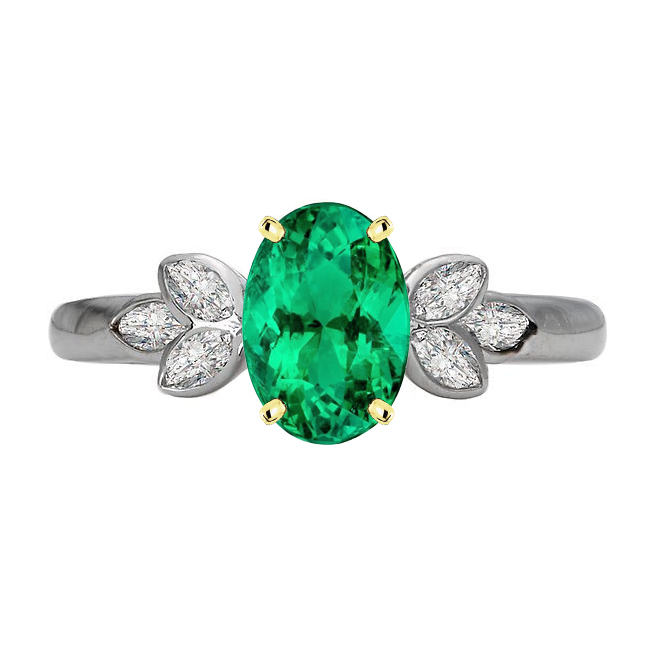 Émeraude Fine Bague avec Gemme 4 carats Or 14K Bicolore – vue principale