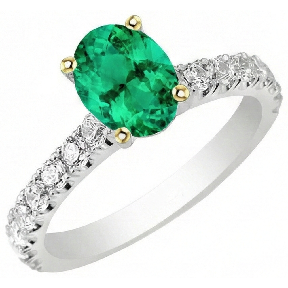 Émeraude Colombienne Taille Ovale Bague avec Gemme en Or Bicolore 14 Carats – vue de côté