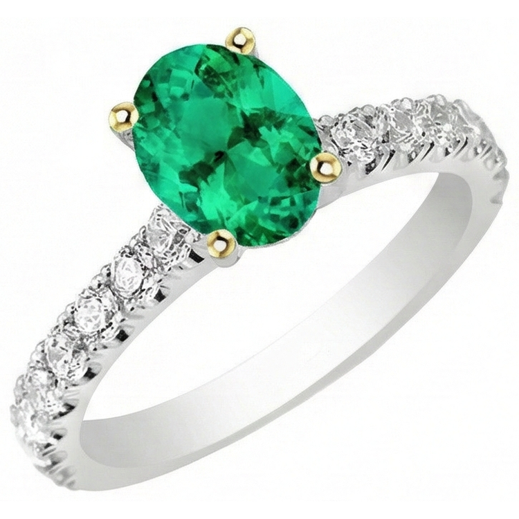 Émeraude Colombienne Taille Ovale Bague avec Gemme en Or Bicolore 14 Carats – vue de côté