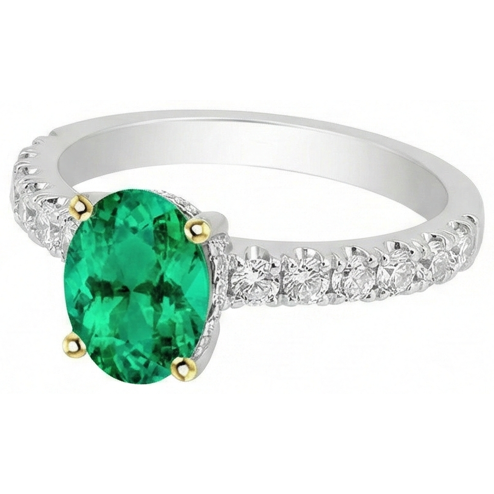 Émeraude Colombienne Bague avec Gemme 2-carats Or Bicolore 14 Carats – vue d'angle