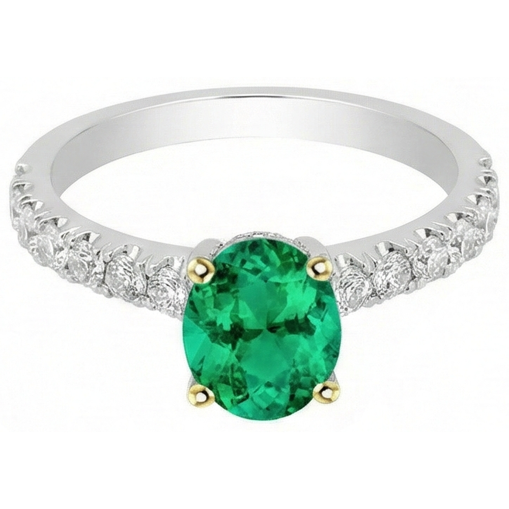 Émeraude Colombienne Bague avec Gemme 2 carats Or Bicolore 14 Carats – vue de face
