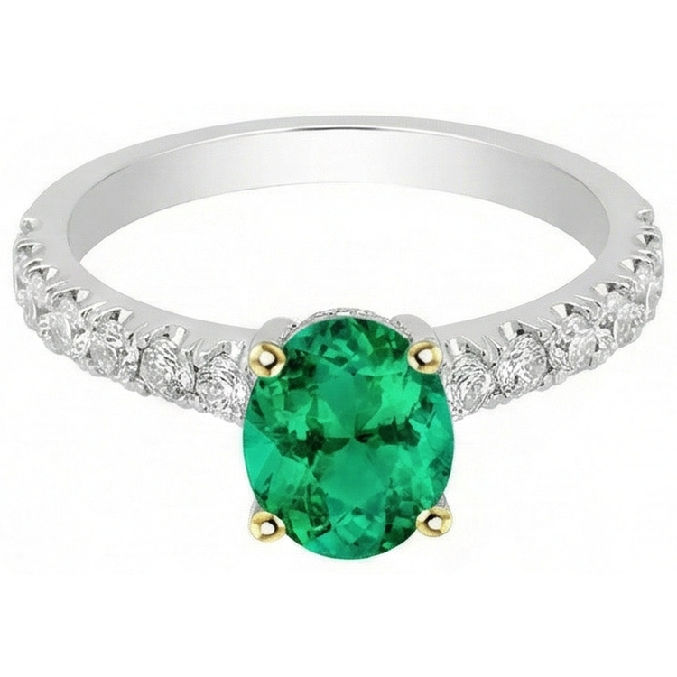 Émeraude Colombienne Bague avec Gemme 2 carats Or Bicolore 14 Carats – vue de face