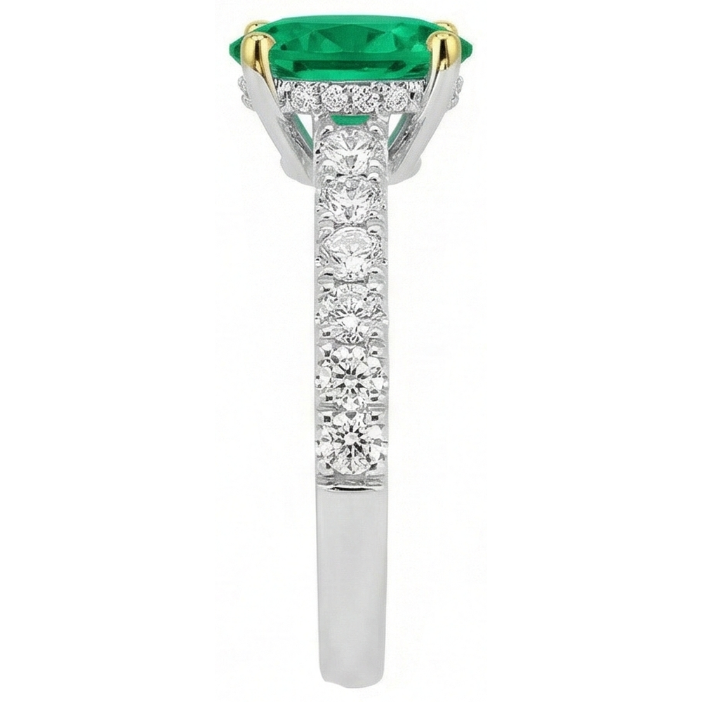 Étincelant Émeraude Colombienne Bague avec Gemme 2 carats – vue de dessus