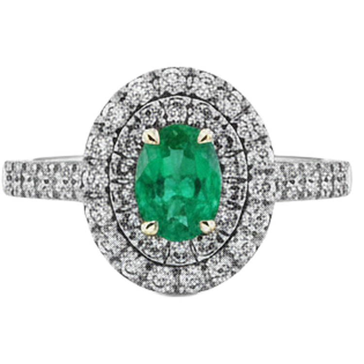 Taille Ovale Émeraude bague en Or Bicolore 14 Carats – vue de face