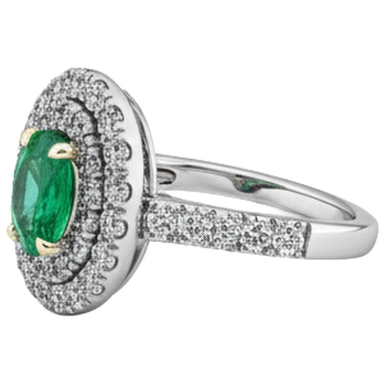 Émeraude Bague Pierre Précieuse 2 carats Or Bicolore 14 Carats – vue de profil