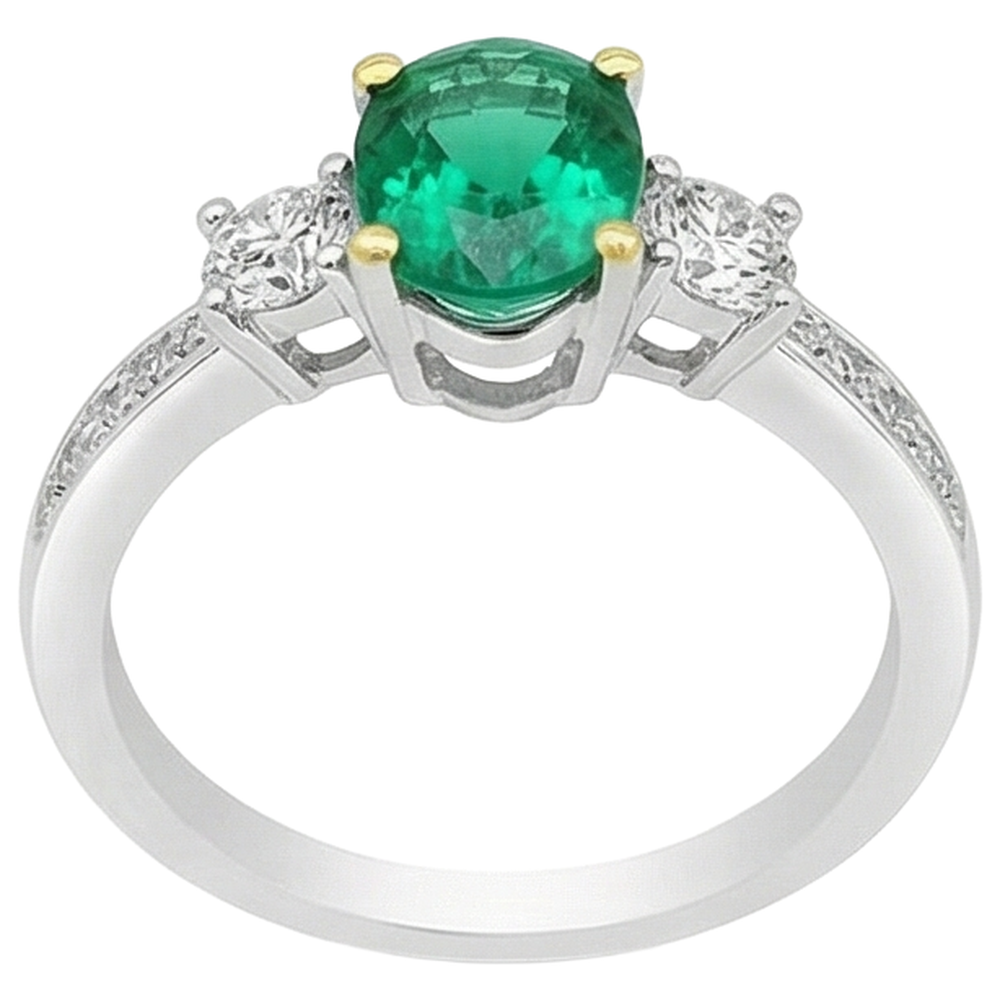 Bague Pierre Précieuse Or Deux Tons 14 Carats avec Émeraude – vue de profil